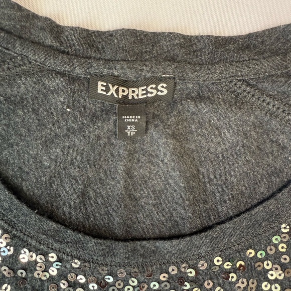 Express Gray Sequin Short Sleeve T-Shirt - Picture 5 of 6